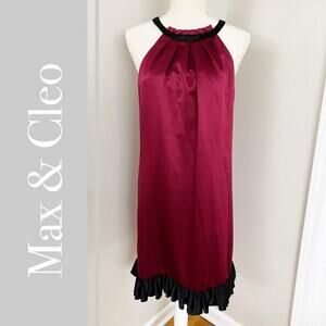 Max & Cleo Burgundy & Black Satin Dress Size 8